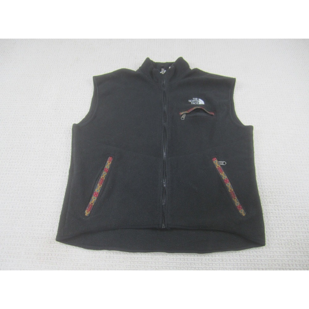VTG The North Face Jacket Womens‎ Large Black Fleece Vest Made In USA Zip Up